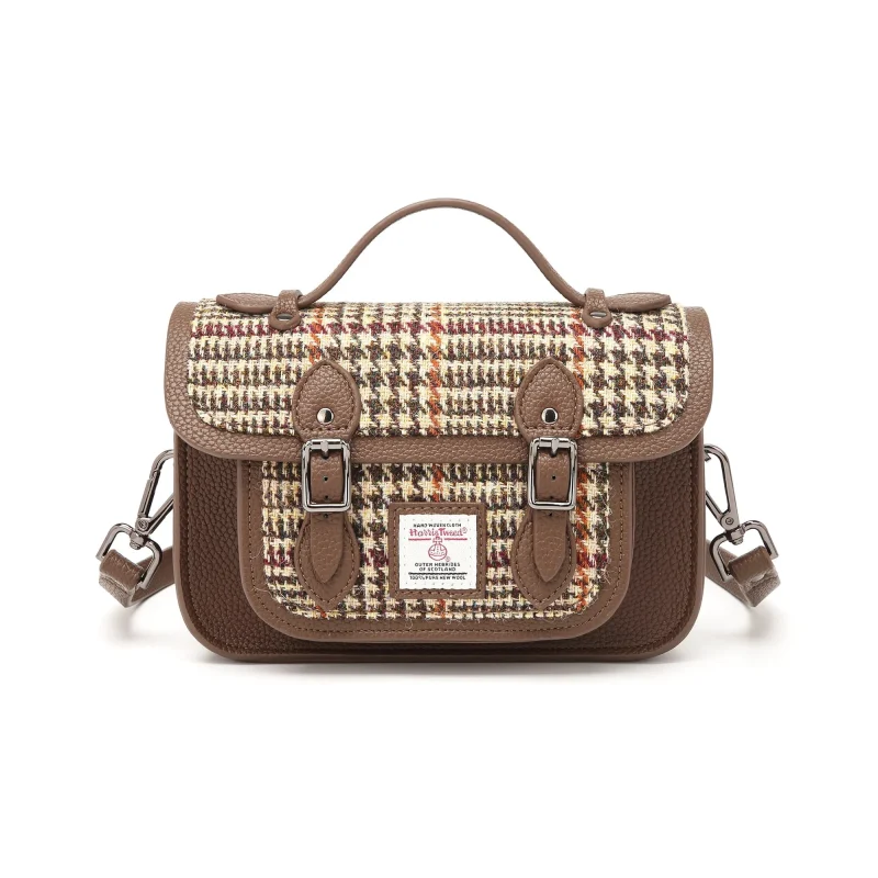 harris tweed edinburgh satchel glen check brown beige