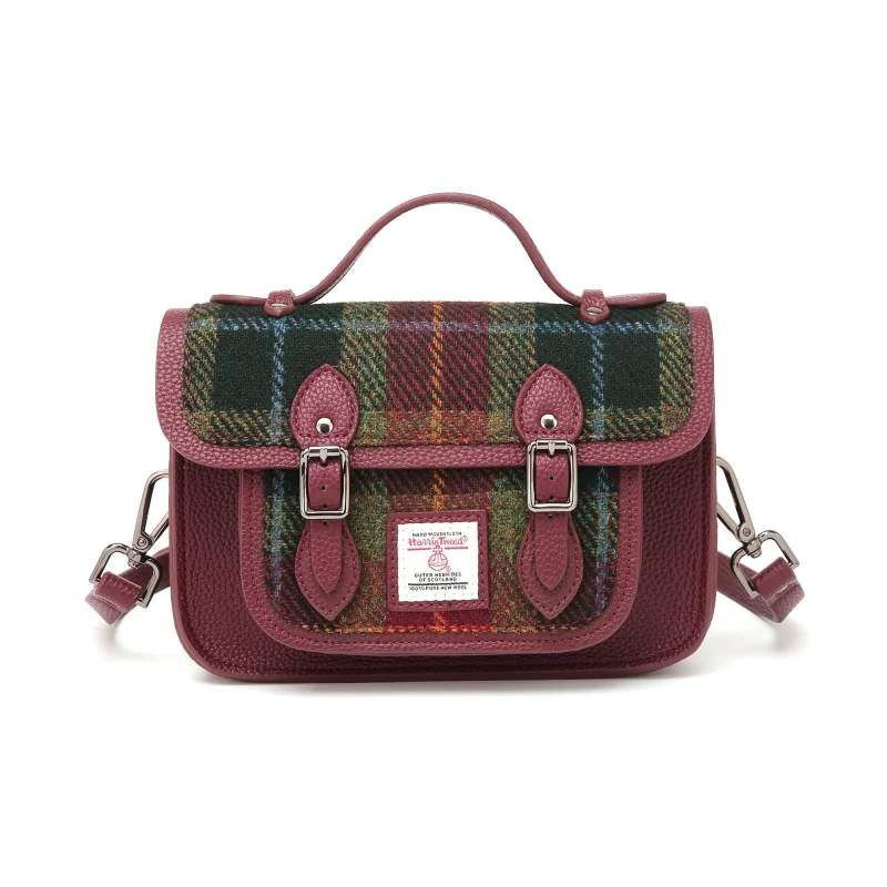 harris tweed edinburgh satchel green red black tartan