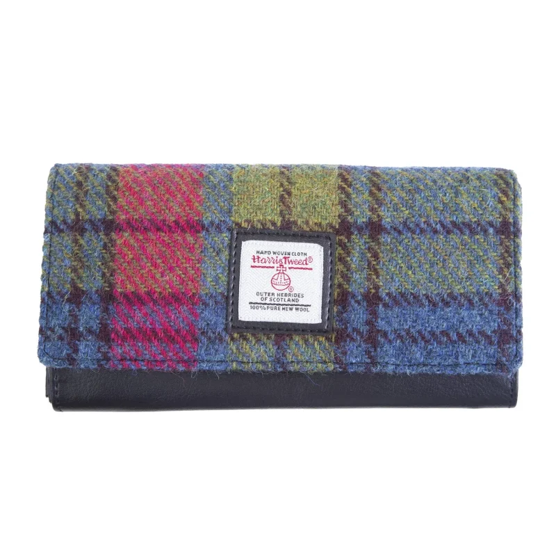 harris tweed envelope purse blue pink check