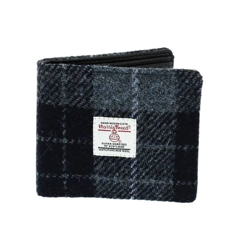 harris tweed gents wallet mull grey black tartan