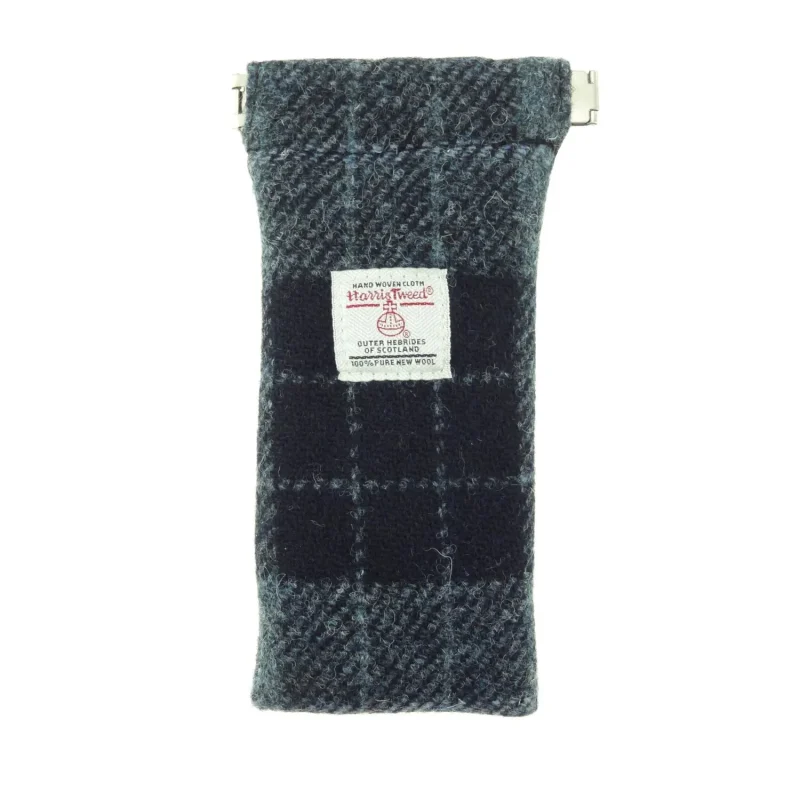 harris tweed glasses case grey black tartan