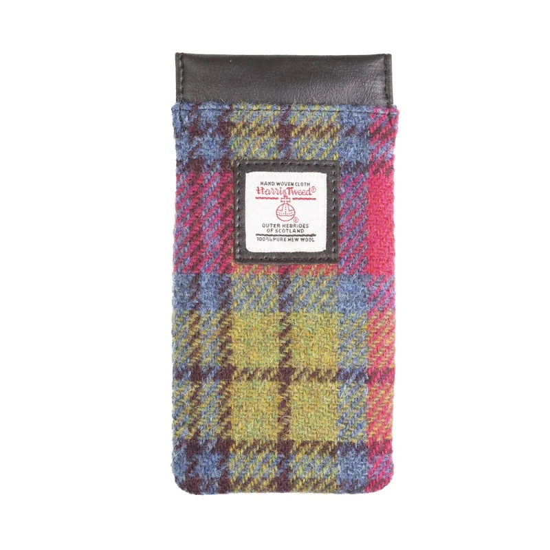 harris tweed glasses pouch blue pink check