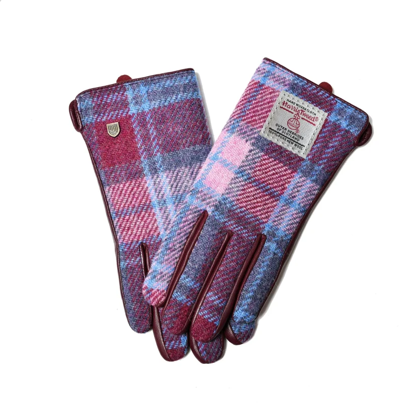 harris tweed gloves for women pink blue