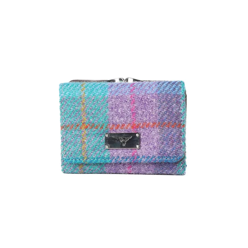 harris tweed green purple clasp purse with card slots