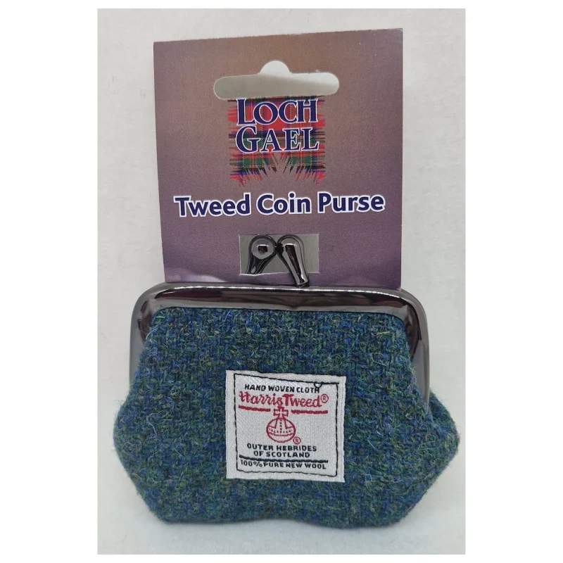 harris tweed green purse 7cm on card