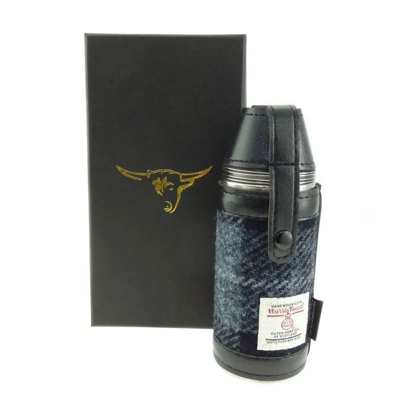 harris tweed grey black flask tartan design