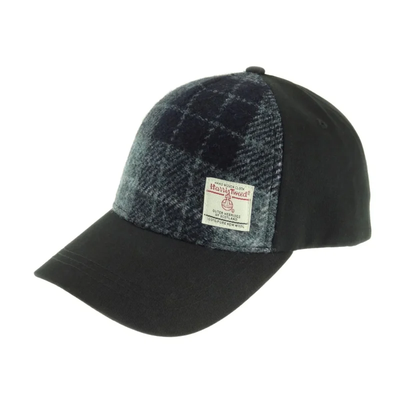 harris tweed grey black tartan baseball cap