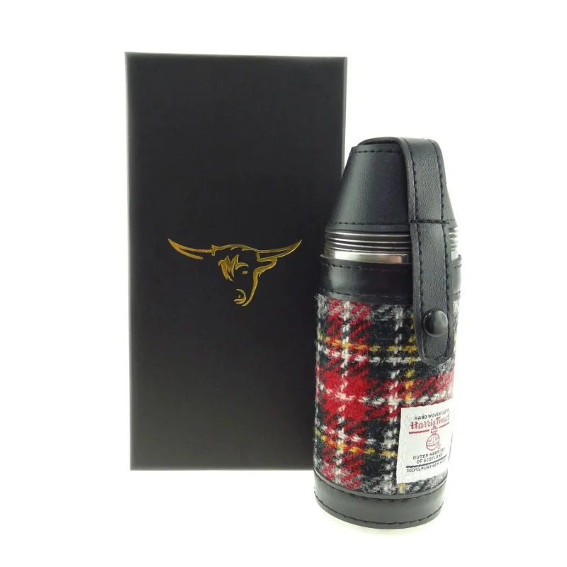 harris tweed grey red flask tartan edition