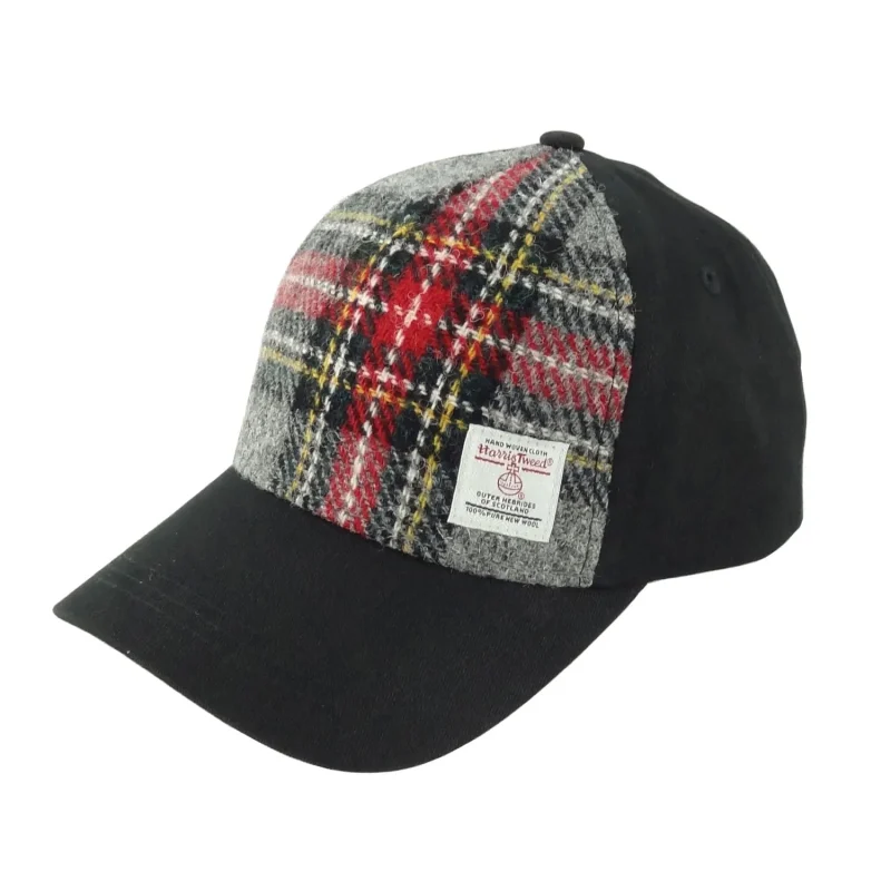 harris tweed grey red tartan baseball cap