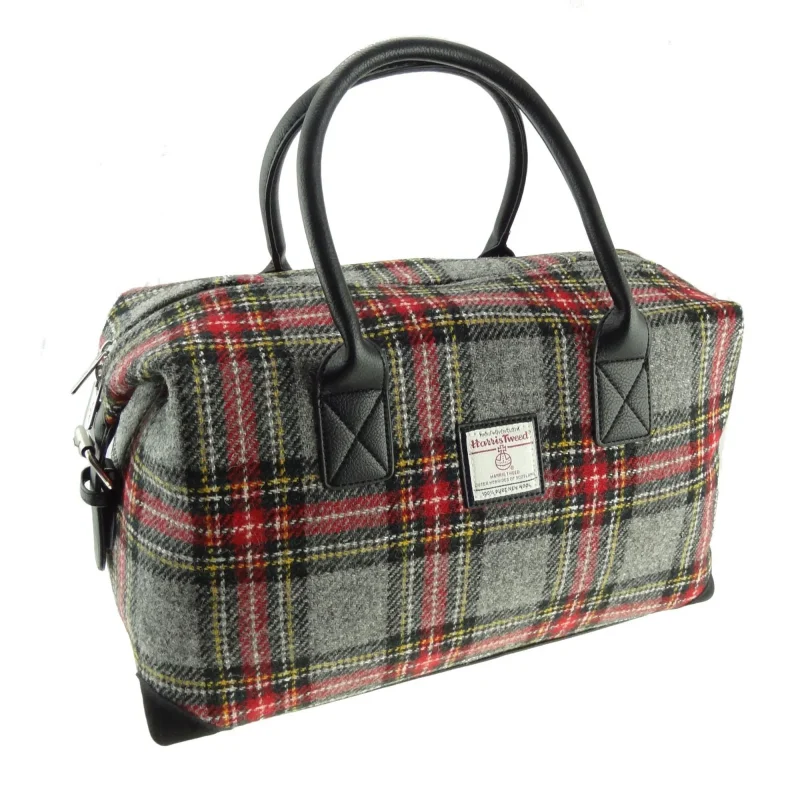 harris tweed grey red tartan holdall