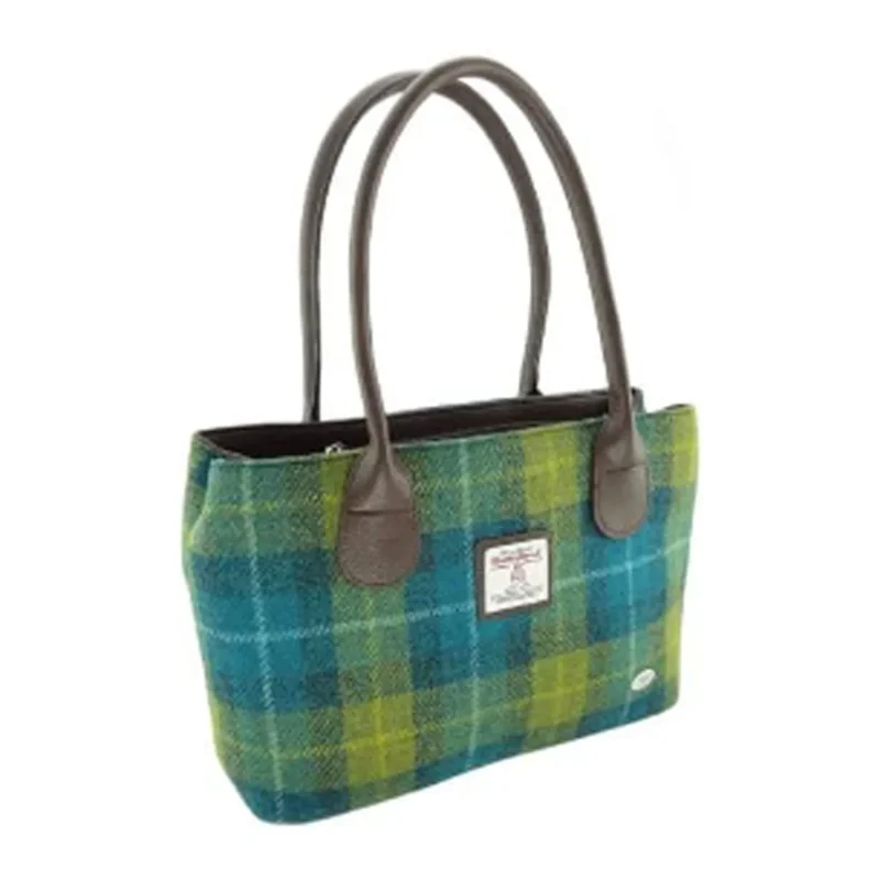 harris tweed handbag sea blue green tartan