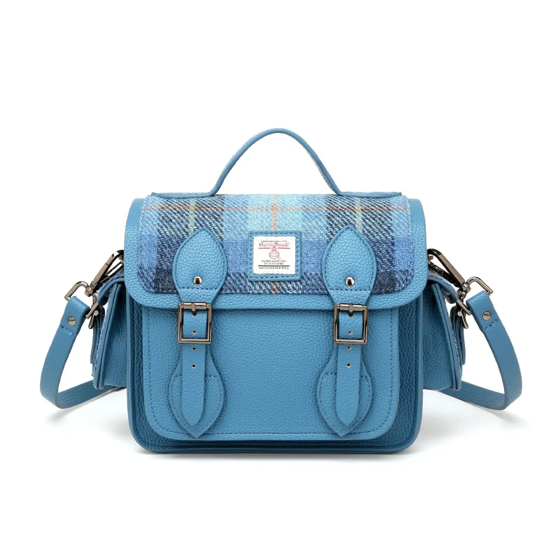 harris tweed highland explorer bag blue check tartan