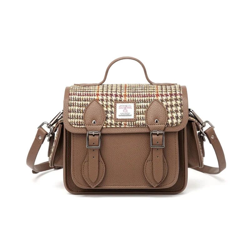 harris tweed highland explorer bag brown beige glen check