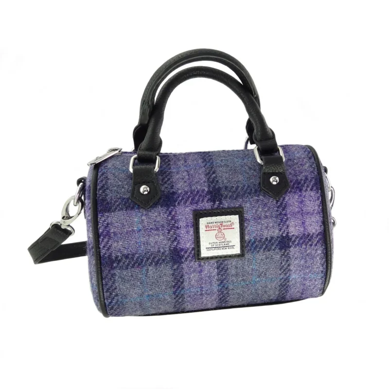 harris tweed kilbride mini bowling bag bold purple check