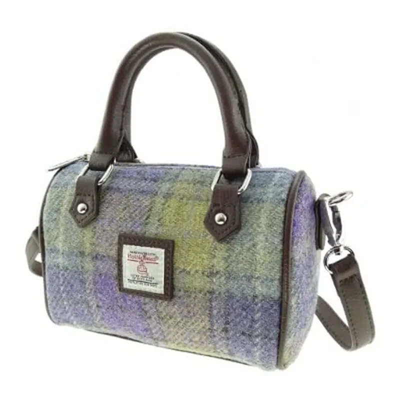 harris tweed lilac green check mini bowling bag