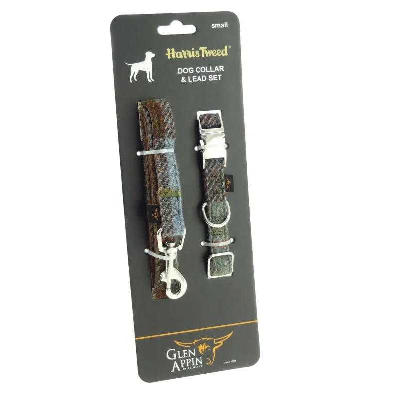 harris tweed macleod tartan dog collar lead set