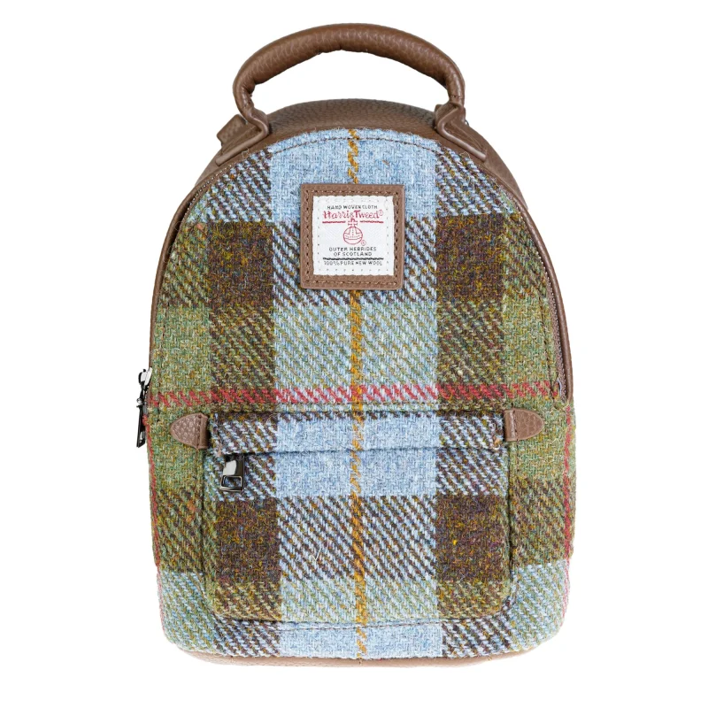 harris tweed macleod tartan mini backpack light brown