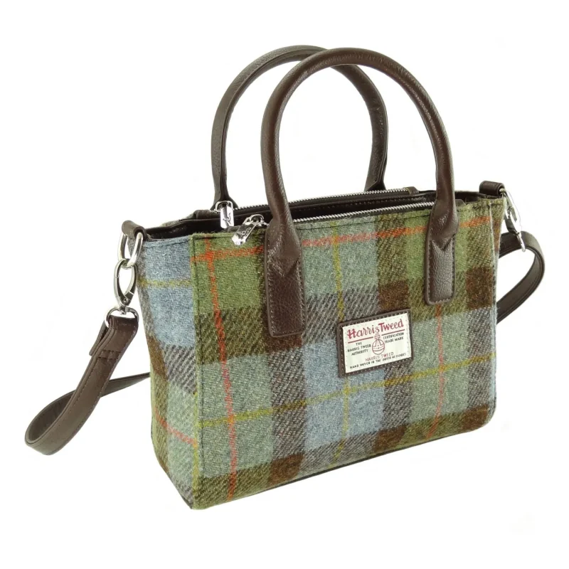 harris tweed macleod tartan small tote bag with strap