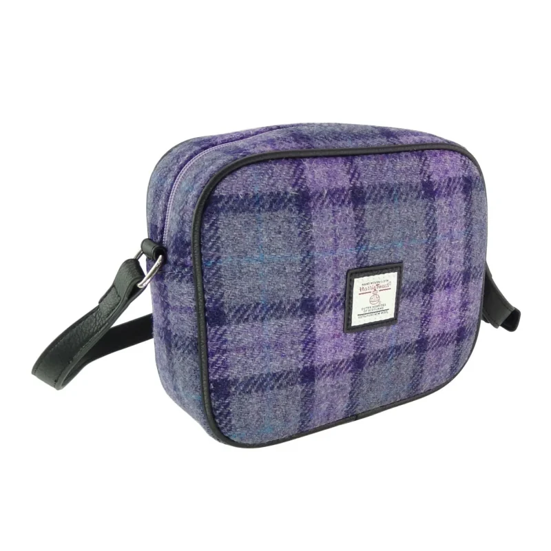 harris tweed mini bag bold purple check