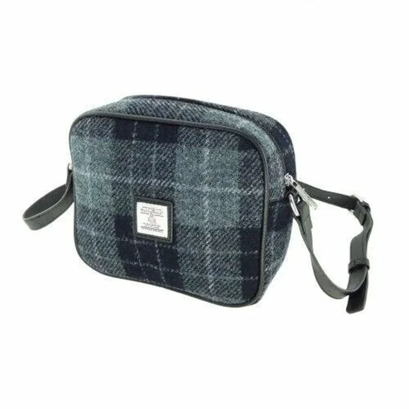 harris tweed mini bag grey black tartan