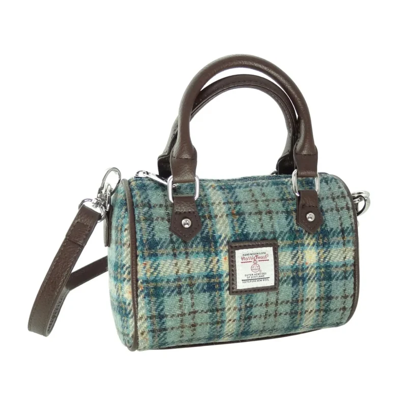 harris tweed mini bowling bag duck egg cream check