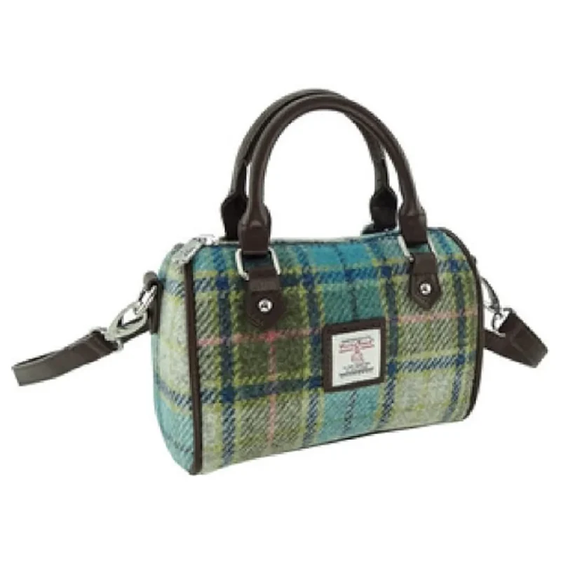 harris tweed mini bowling bag turquoise tartan