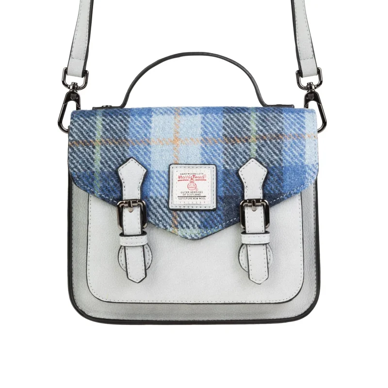 harris tweed mini satchel blue tartan