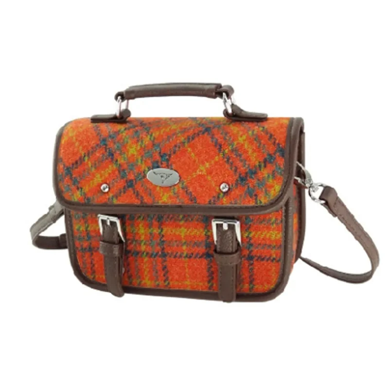 harris tweed mini satchel in deep orange check