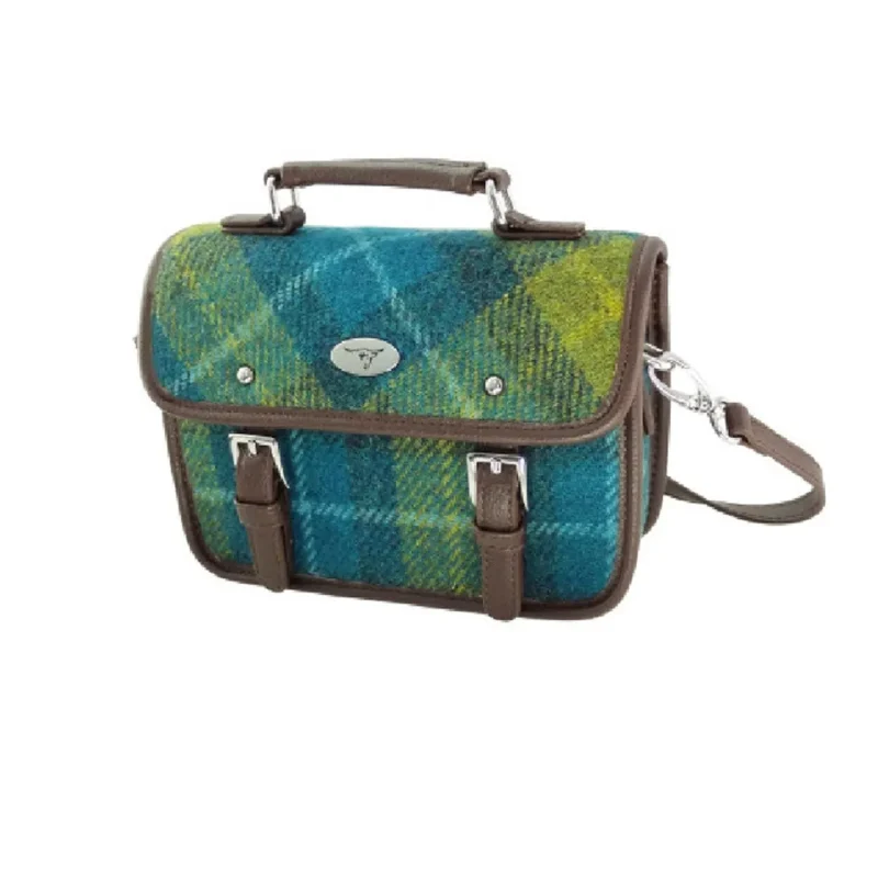 harris tweed mini satchel sea blue green tartan