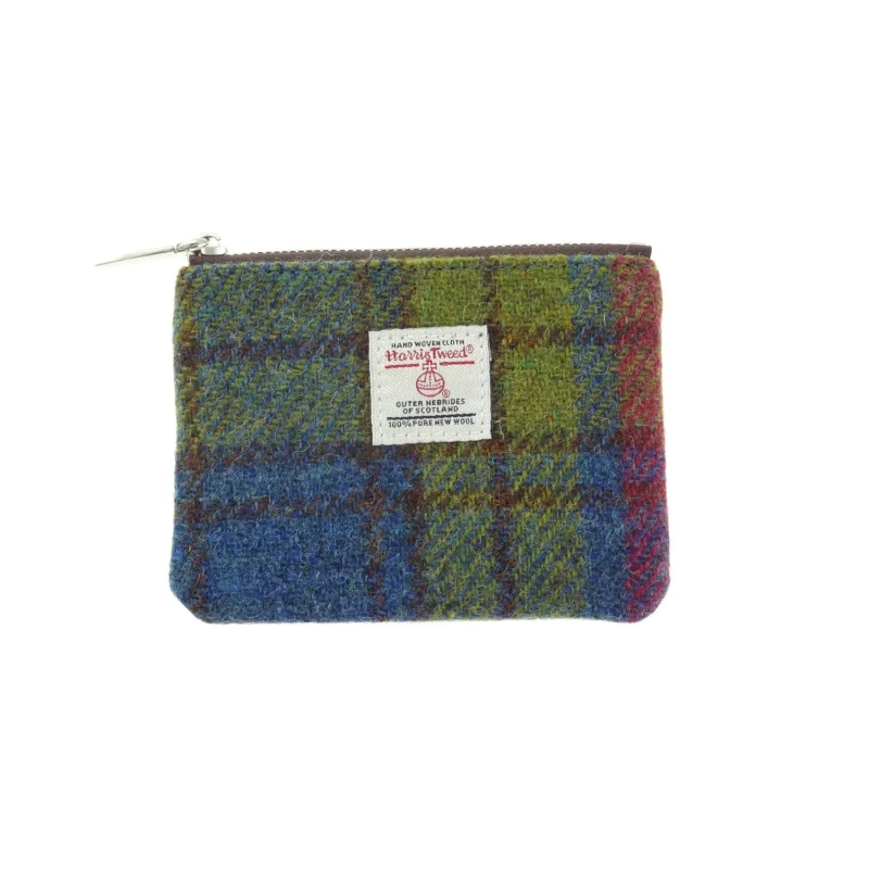 harris tweed multi color tartan small pouch