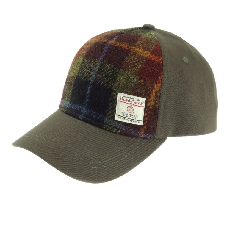 harris tweed orange green check baseball cap