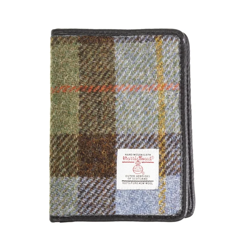 harris tweed passport cover lovat check black leather