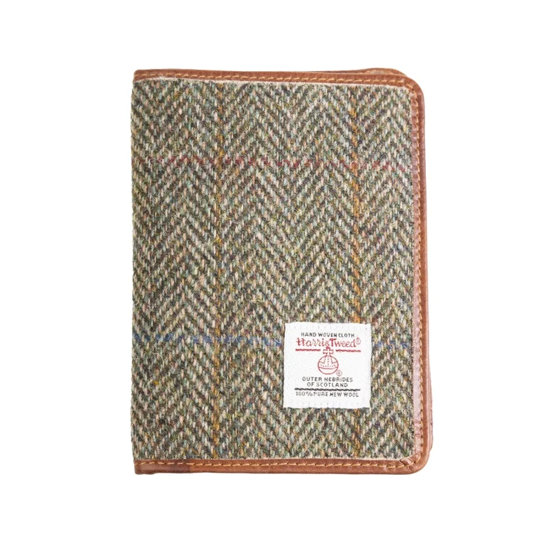 harris tweed passport cover tan leather w brown check