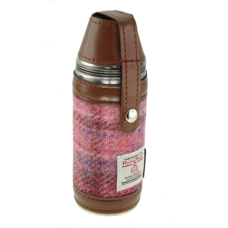 harris tweed pink check hunting flask