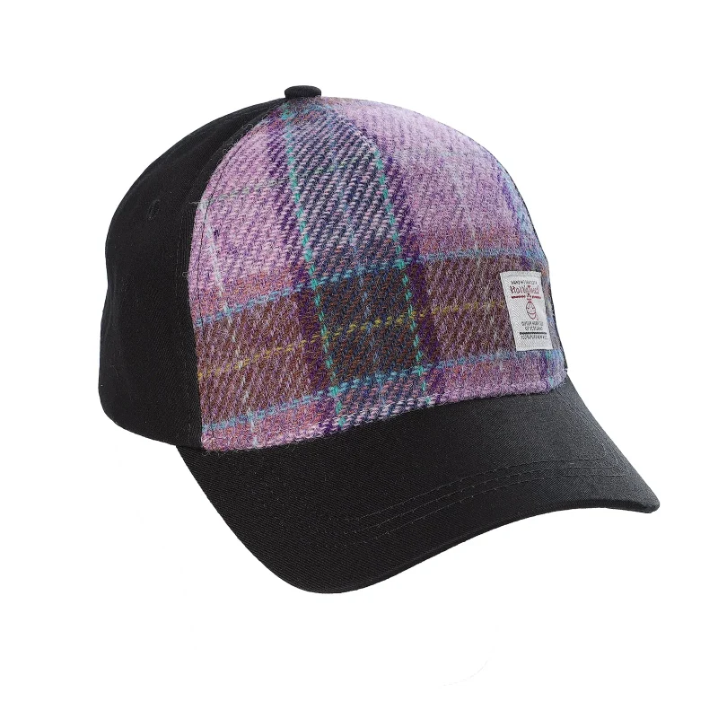 harris tweed pink lilac check baseball cap