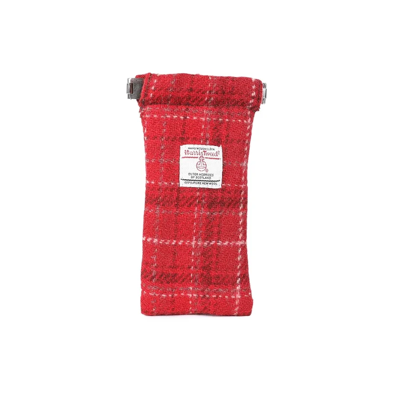 harris tweed red check glasses case