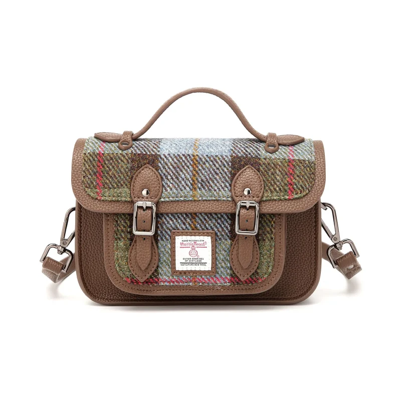 harris tweed satchel macleod tartan light brown