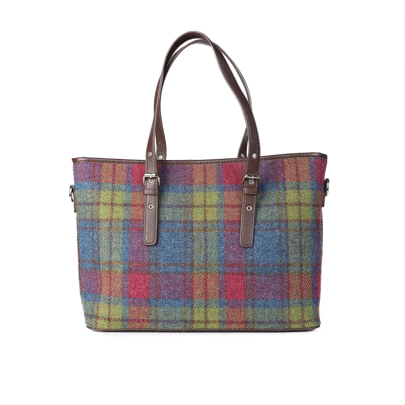 harris tweed spey multi color tartan tote bag