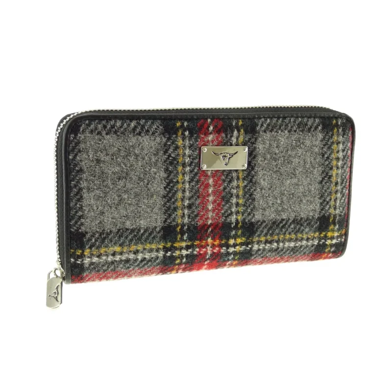 harris tweed staffa zip purse grey red tartan