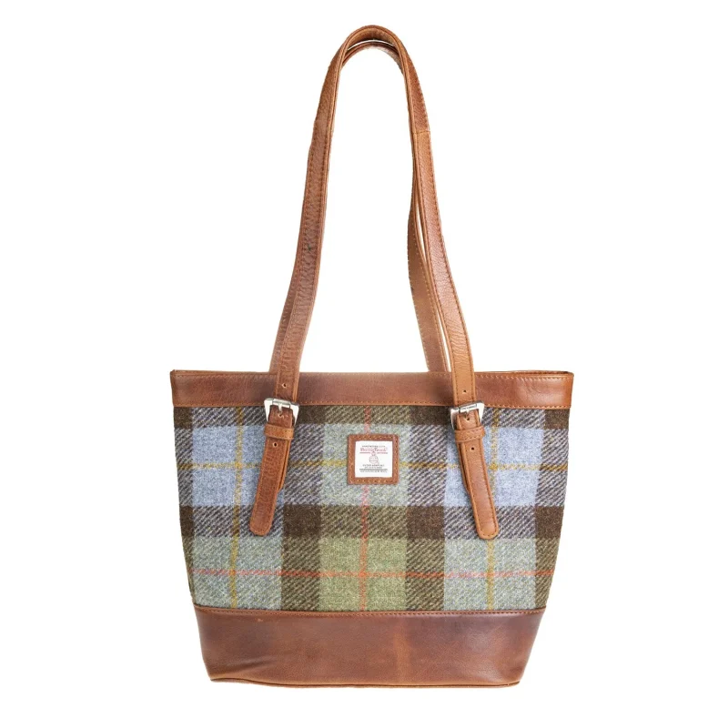 harris tweed tan leather tote bag