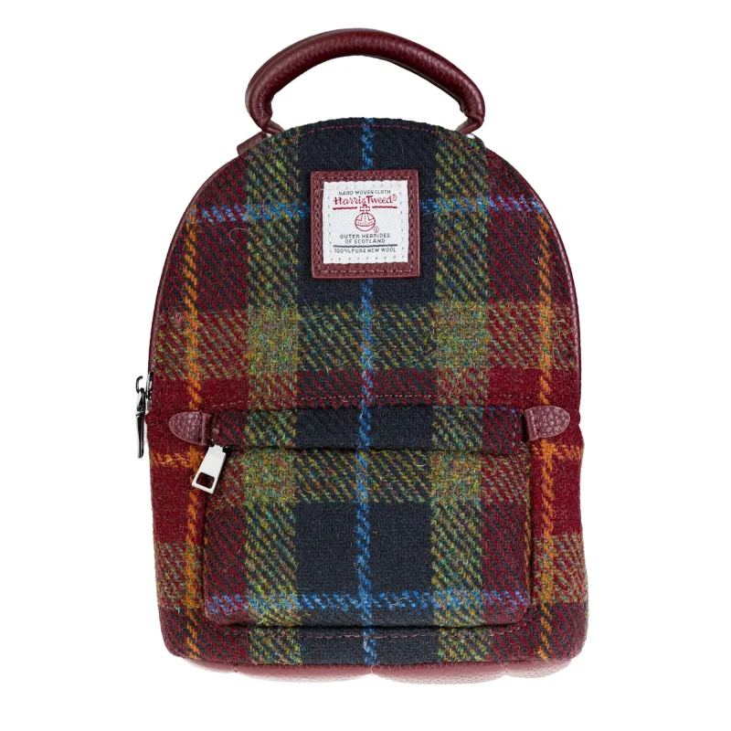 harris tweed tartan backpack green red black