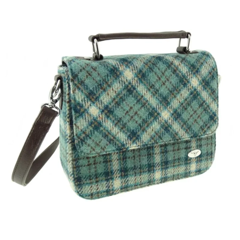 harris tweed thurso duck egg cream check square bag