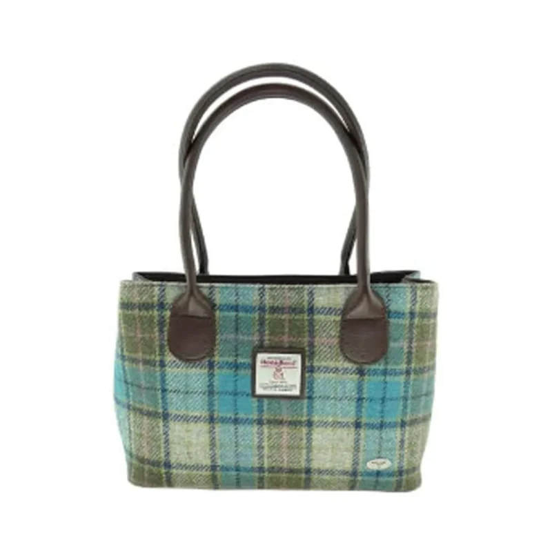 harris tweed turquoise tartan handbag