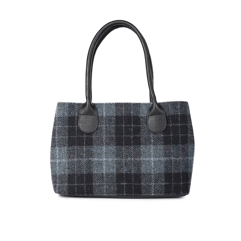 harris tweed women s handbag grey black tartan design