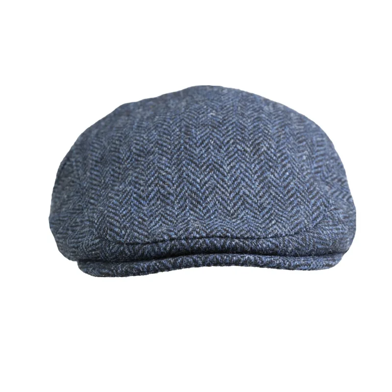 heddle reed blue herringbone harris tweed flat cap