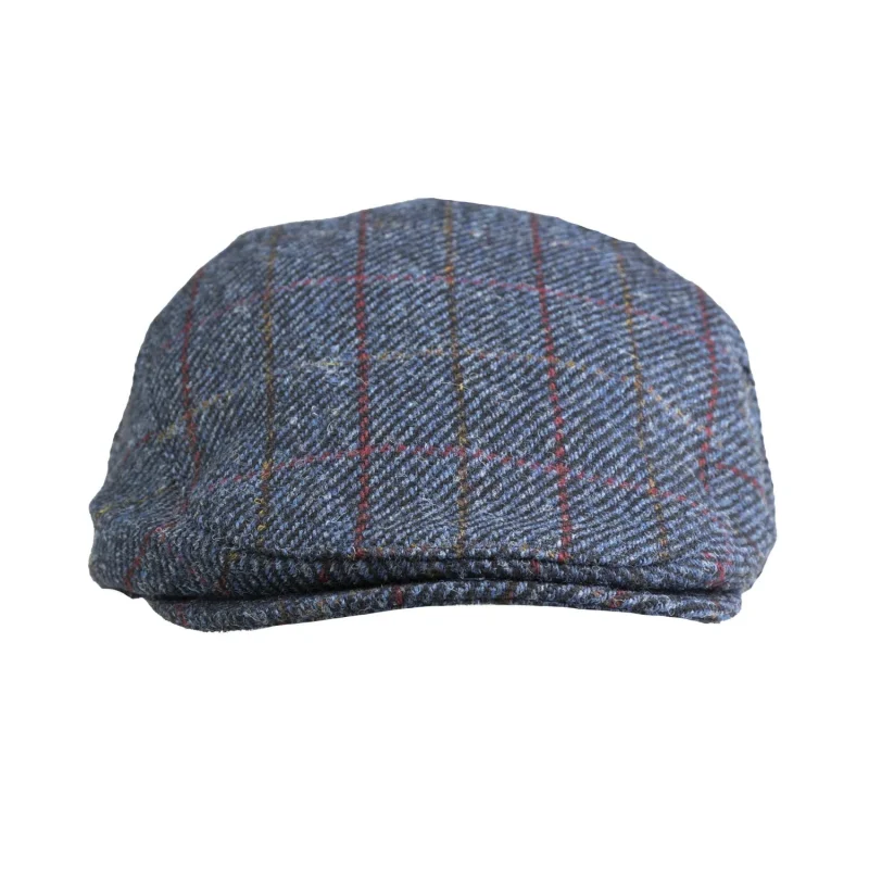 heddle reed blue red check harris tweed flat cap