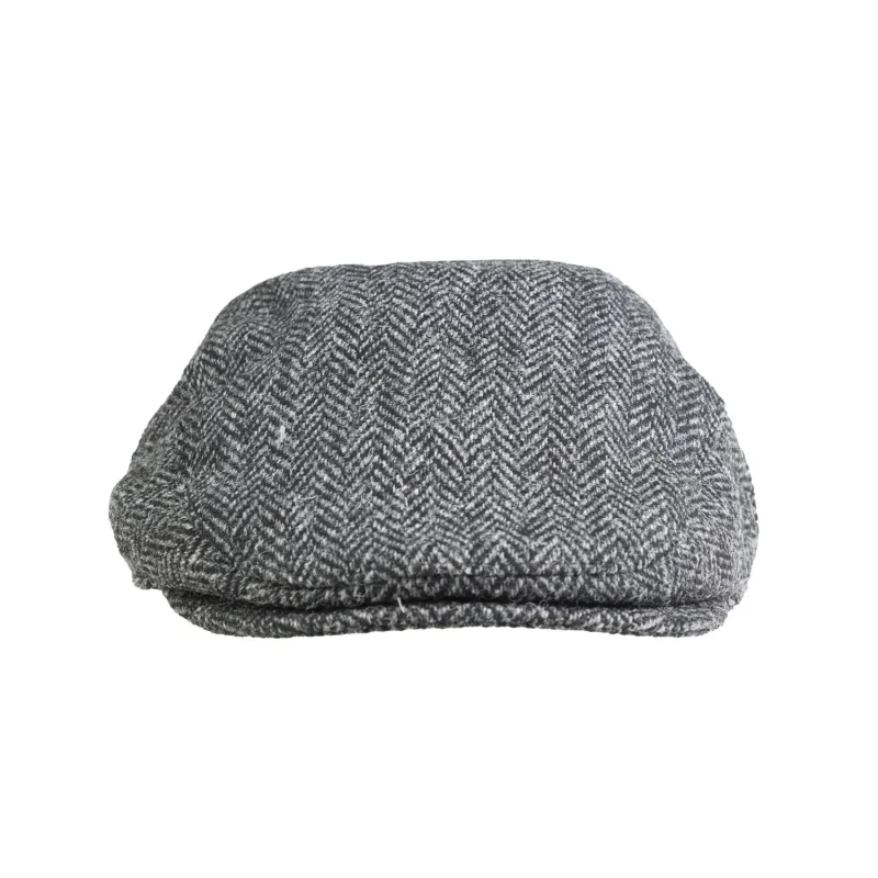 heddle reed grey herringbone harris tweed flat cap