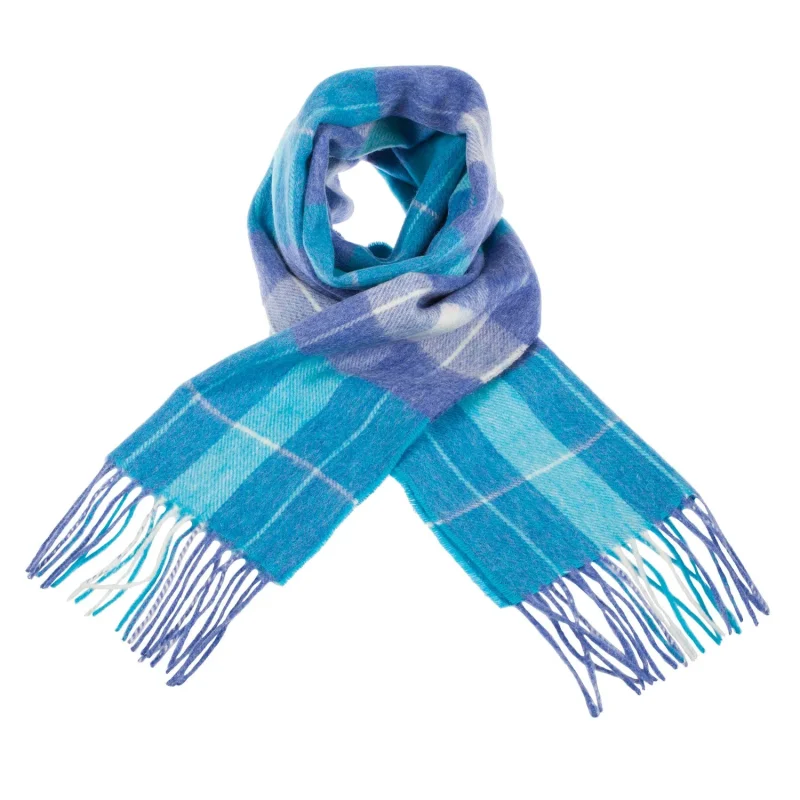 heivon check edinburgh lambswool scarf denim aqua lazuli