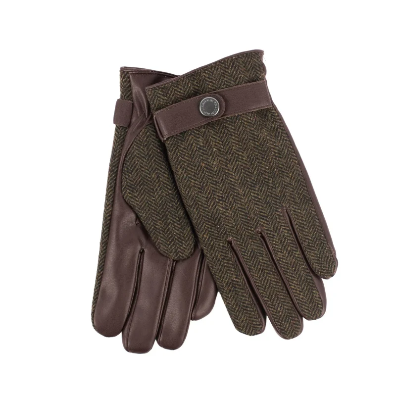 heritage herringbone studded strap gloves