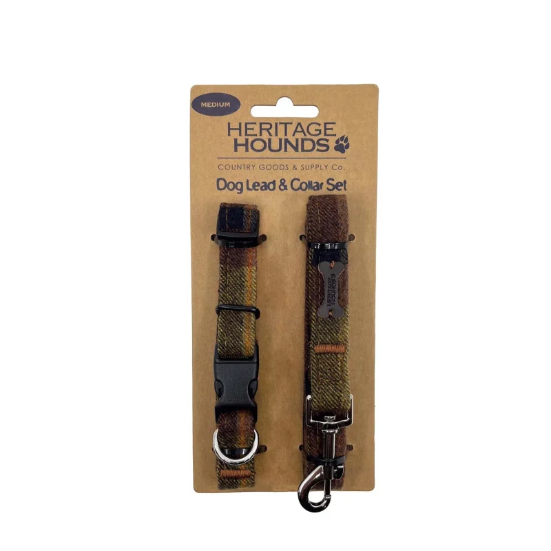 heritage leather collar leash set